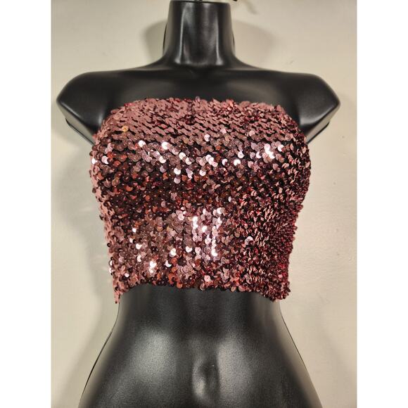 PINK by VICTORIA'S SECRET Sequin Tube Top Womens XS Bling Bandeau Glam Party - Picture 7 of 10
